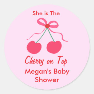 Sticker Rond Elle est la cerise sur le Baby shower de fille Coq