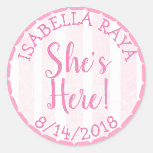 Sticker Rond Elle est là, nouvelle petite Faire-part