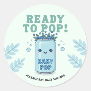 Sticker Rond Elle est prête à éclater Baby Shower Bleu Boho Kaw