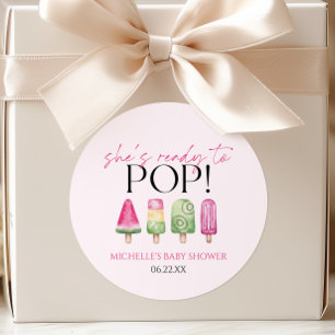 Sticker Rond Elle est prête à éclater ! Fête de bébé popsicle