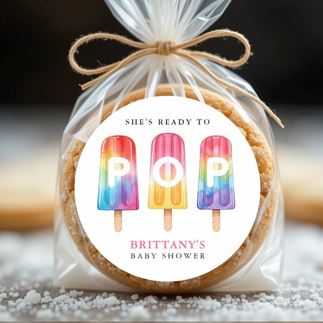 Sticker Rond Elle est prête à faire du Baby shower d'été popula (She's Ready To Pop Popsicle Summer Baby Shower Classic Round Sticker
)