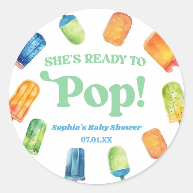 Sticker Rond Elle est prête à faire du Baby shower Popsicle ble (Devant)