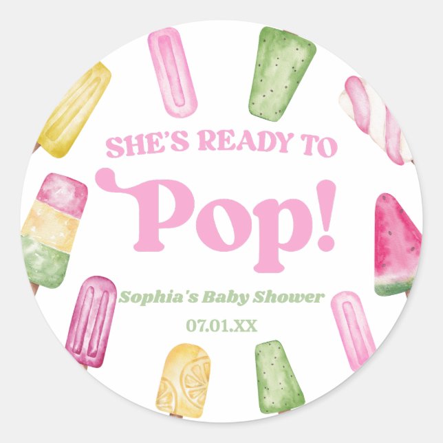 Sticker Rond Elle est prête à faire du Baby shower rose (Devant)