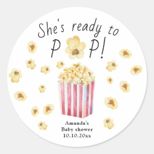 Sticker Rond Elle est prête à pop Baby shower de pop-corn à l'a