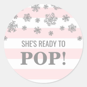 Sticker Rond Elle est prête à pop roses Stripes Silver Snowflak