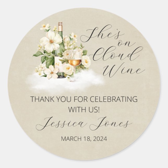 Sticker Rond Elle est sur Cloud Wine Bridal Shower Invitation (Devant)