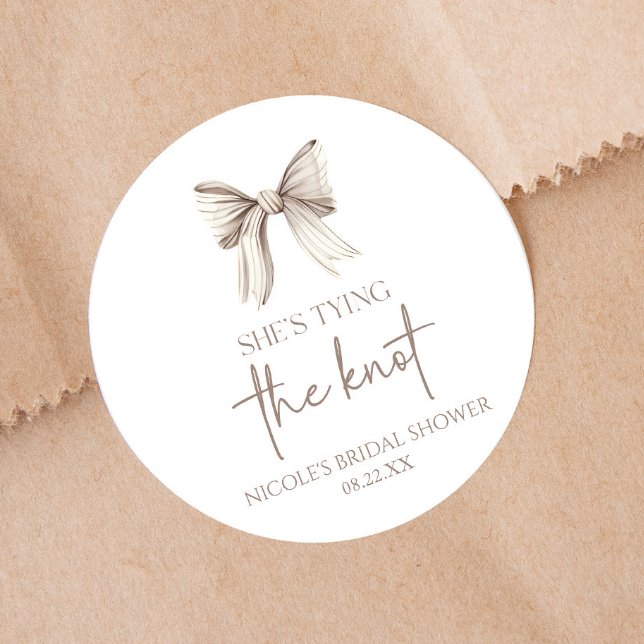Sticker Rond Elle Noue La Corde Nœud Blanc Bridal Shower (Créateur téléchargé)