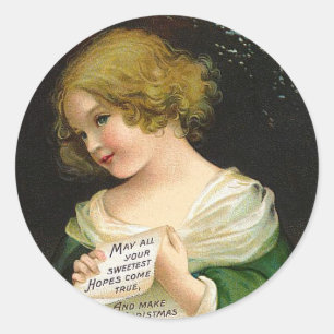 Sticker Rond Ellen H. Clapsaddle - Christmas Girl with Letter