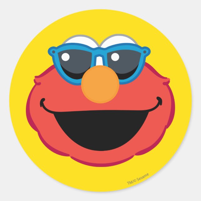 Sticker Rond Elmo Visage Souriant avec Lunettes de Soleil (Devant)