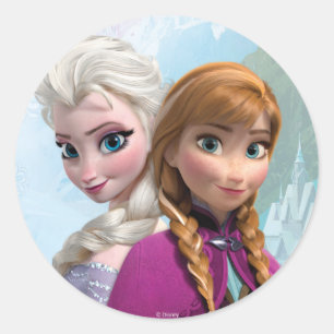 Sticker Rond Elsa et Anna Anniversaire