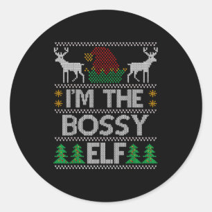 Sticker Rond Élue capricieuse de Noël tenue de groupe familiale