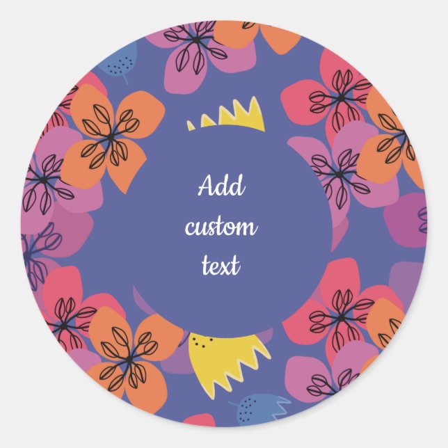 Sticker Rond Emballage de fleurs bleues florales personnalisé (Devant)