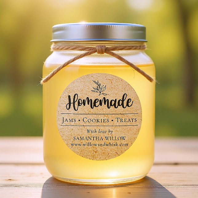 Sticker Rond Emballage de produits personnalisés Kraft Botaniqu (custom packaging label homemade round botanical business drink food gift kraft black)