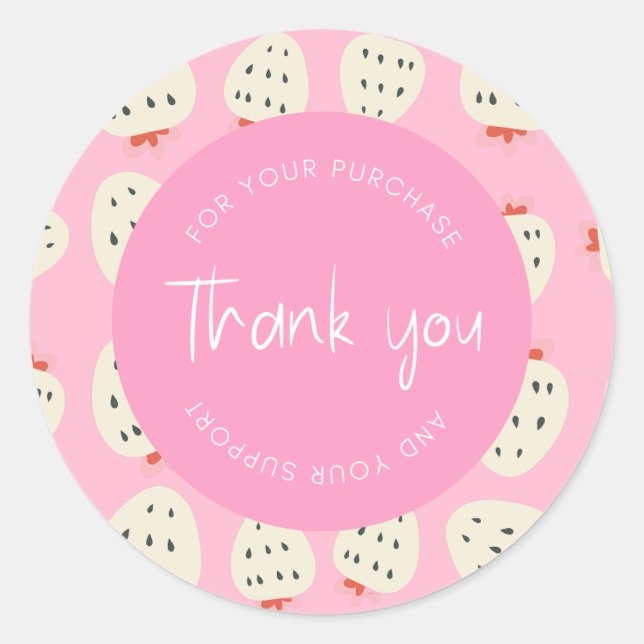 Sticker Rond Emballage "Merci" du Motif de fraises mignonne (Devant)