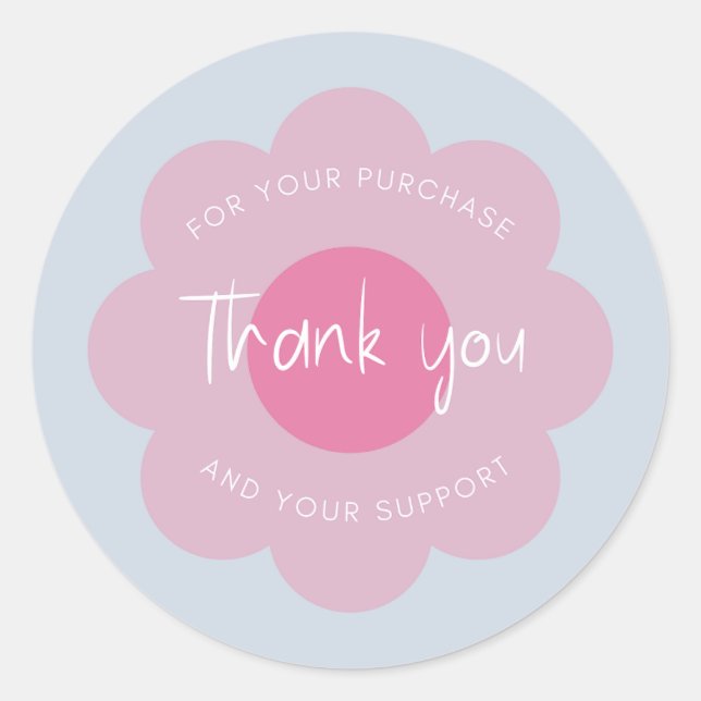 Sticker Rond Emballage "Merci" Fleur moderne mignonne (Devant)