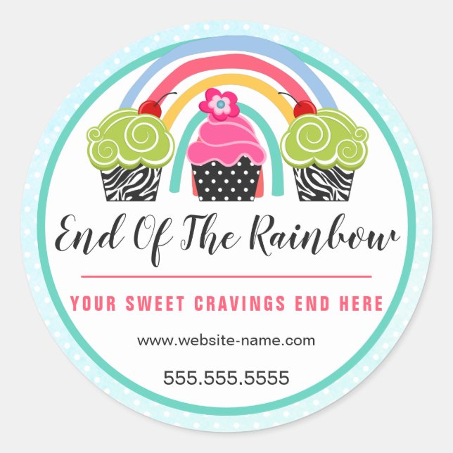 Sticker Rond Emballage Whimsical Rainbow et Cupcakes boulangeri (Devant)