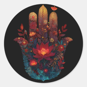 Sticker Rond Ember Lotus   Conception de la main Hamsa