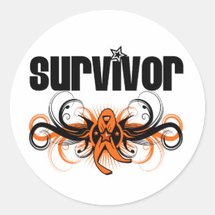 Sticker Rond Emblème à ailes de la Leucémie survivant Grunge