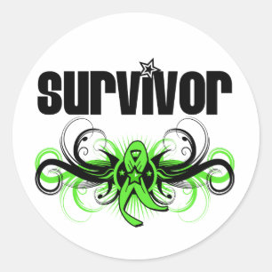Sticker Rond Emblème à ailes Lymphoma Survivor Grunge