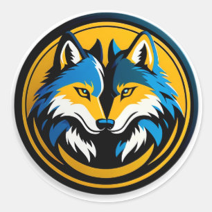Sticker Rond Emblème de cercle de logo de loup gras