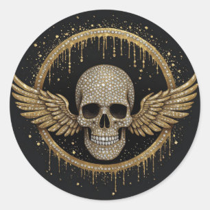 Sticker Rond ☠️ Emblème de crâne à halo doré pour cadeaux de st