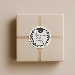 Sticker Rond Emblème de diplôme de Casquette de grade et de Lau