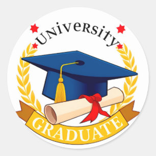 Sticker Rond Emblème de diplômé universitaire avec chapeau et d