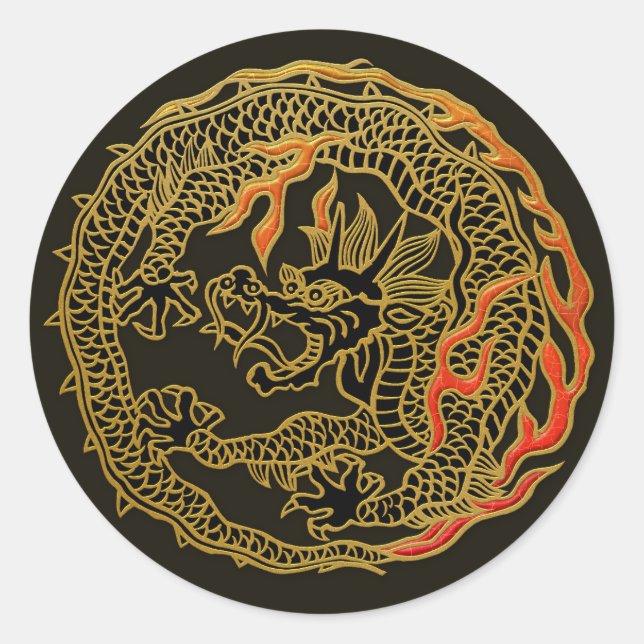 Sticker Rond Emblème de dragon à flamme dorée (Devant)