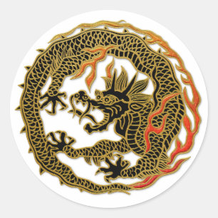Sticker Rond Emblème de dragon à flamme dorée