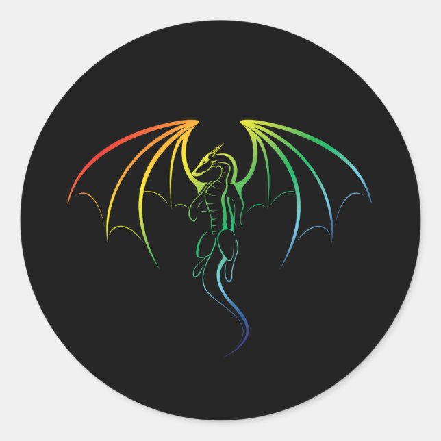 Sticker Rond Emblème de dragon mythique arc-en-ciel cool (Devant)