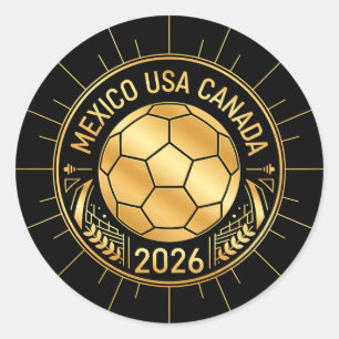 Sticker Rond Emblème de Football Doré 2026   Mexique États-Unis