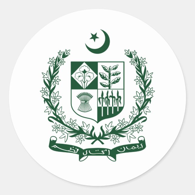 Sticker Rond Emblème de l'État pakistanais, Pakistan (Devant)