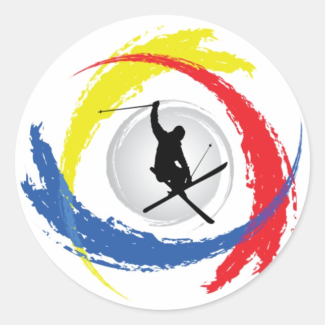 Sticker Rond Emblème de ski Tricolor (Devant)
