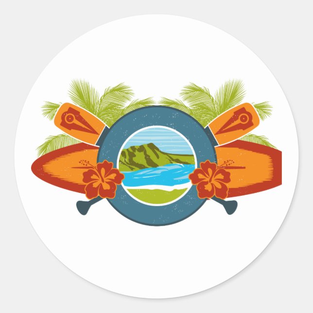 Sticker Rond Emblème de Surf hawaïen de Diamond Head (Devant)
