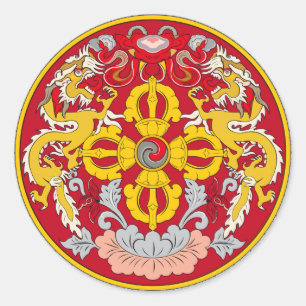 Sticker Rond Emblème du Bhutan. Motif de dragon