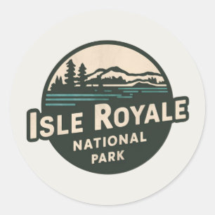 Sticker Rond Emblème rétro du parc national de l'Isle Royale