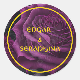 Sticker Rond Emblème Rose gothique violet noir et or