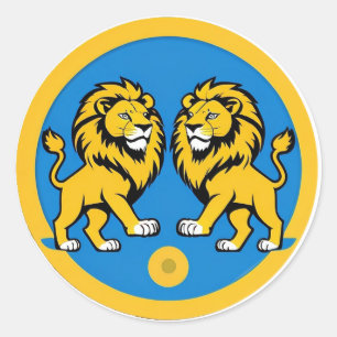 Sticker Rond Emblème vibrant de duo de lions à l'intérieur d'un