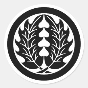 Sticker Rond [Emblèmes de famille] 2 feuilles de houx symétriqu