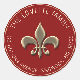 Sticker Rond Embossée Gold Fleur de Lys Holiday Adresse de reto