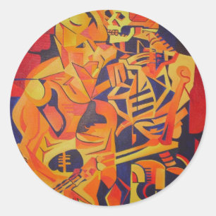 Sticker Rond Embracer l'art géométrique coloré de la mort
