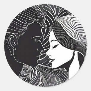 Sticker Rond Embrassage noir & blanc intemporel