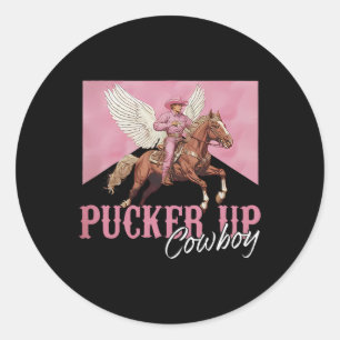 Sticker Rond Embrasse Cupidon Cowboy Saint-Valentin Western Val