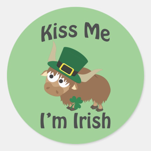 Sticker Rond Embrasse-moi Je suis Irlandais Yak (Devant)