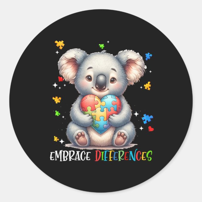 Sticker Rond Embrasser les différences Puzzle Cœur Koala Sensib (Devant)
