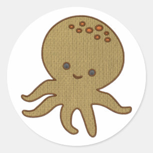 Sticker Rond Embroderie de caricature octopus mignonne Imprimer