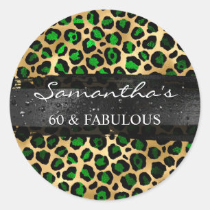 Sticker Rond Emerald and Gold Foil Leopard 60 & Fabulous