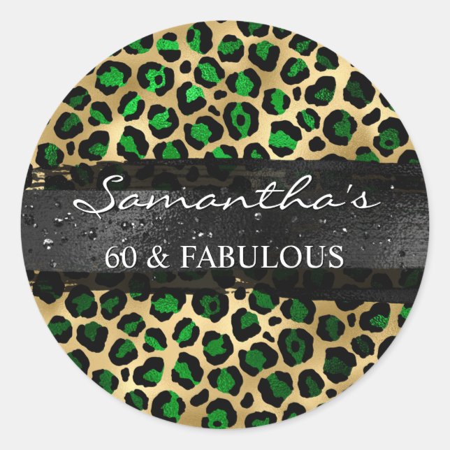 Sticker Rond Emerald and Gold Foil Leopard 60 & Fabulous (Devant)