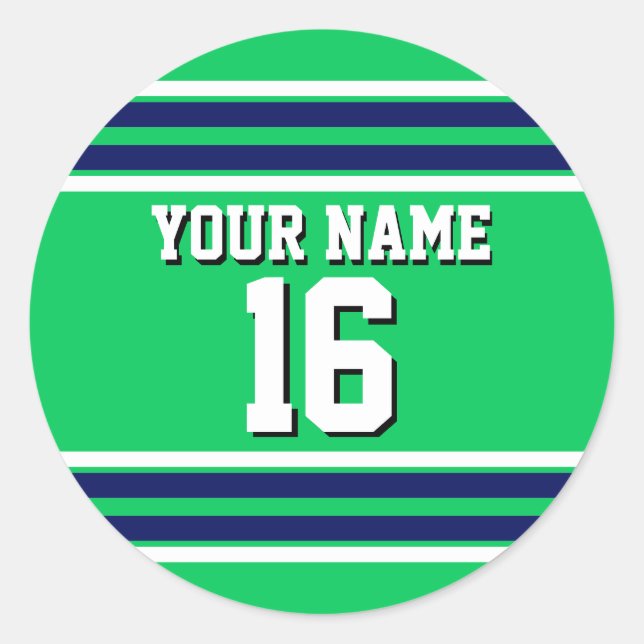Sticker Rond Emerald Green avec Navy White Stripes Team Jersey (Devant)