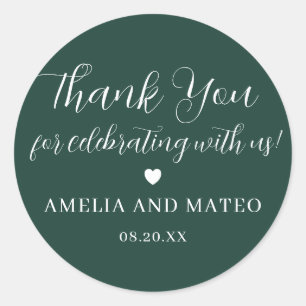 Sticker Rond Emerald Green Calligraphie Mariage Merci Favor
